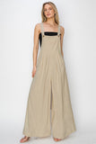 Linen Wide Leg Overalls | Tan
