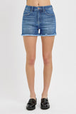Risen Denim Shorts | Tummy Control Fray Hem Medium