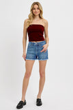 Risen Denim Shorts | Tummy Control Fray Hem Medium