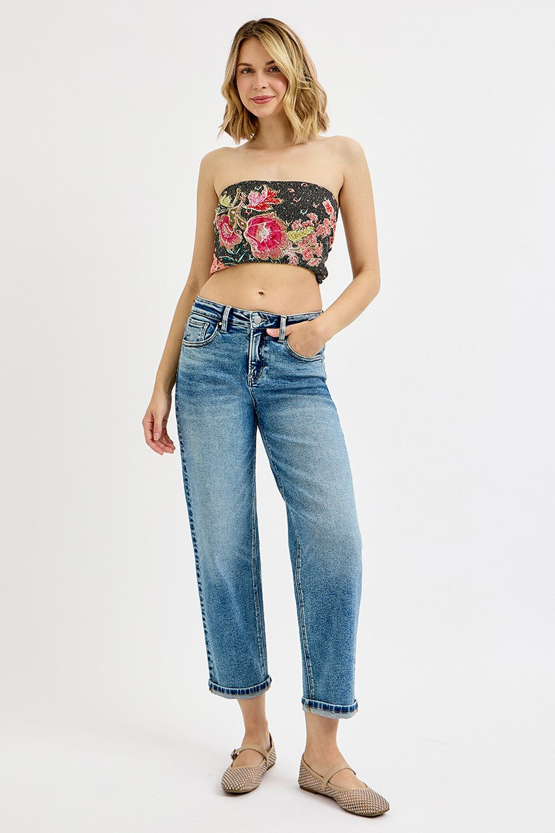 Risen Jeans | High Rise Crop Boyfriend Cuffed