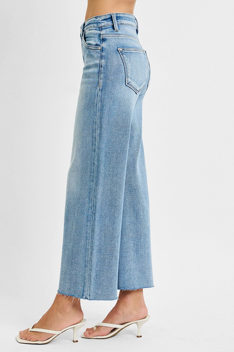 Risen Jeans | Mid Rise Crop Wide Raw Cut Hem