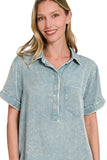 Tencel Mineral Washed Collar Dress | Blue