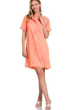 Tencel Mineral Washed Collar Dress | Coral