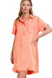 Tencel Mineral Washed Collar Dress | Coral