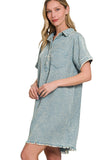 Tencel Mineral Washed Collar Dress | Blue
