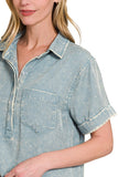 Tencel Mineral Washed Collar Dress | Blue