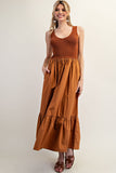 Sleeveless Ribbed Ruffle Maxi Dress | Terra Cotta