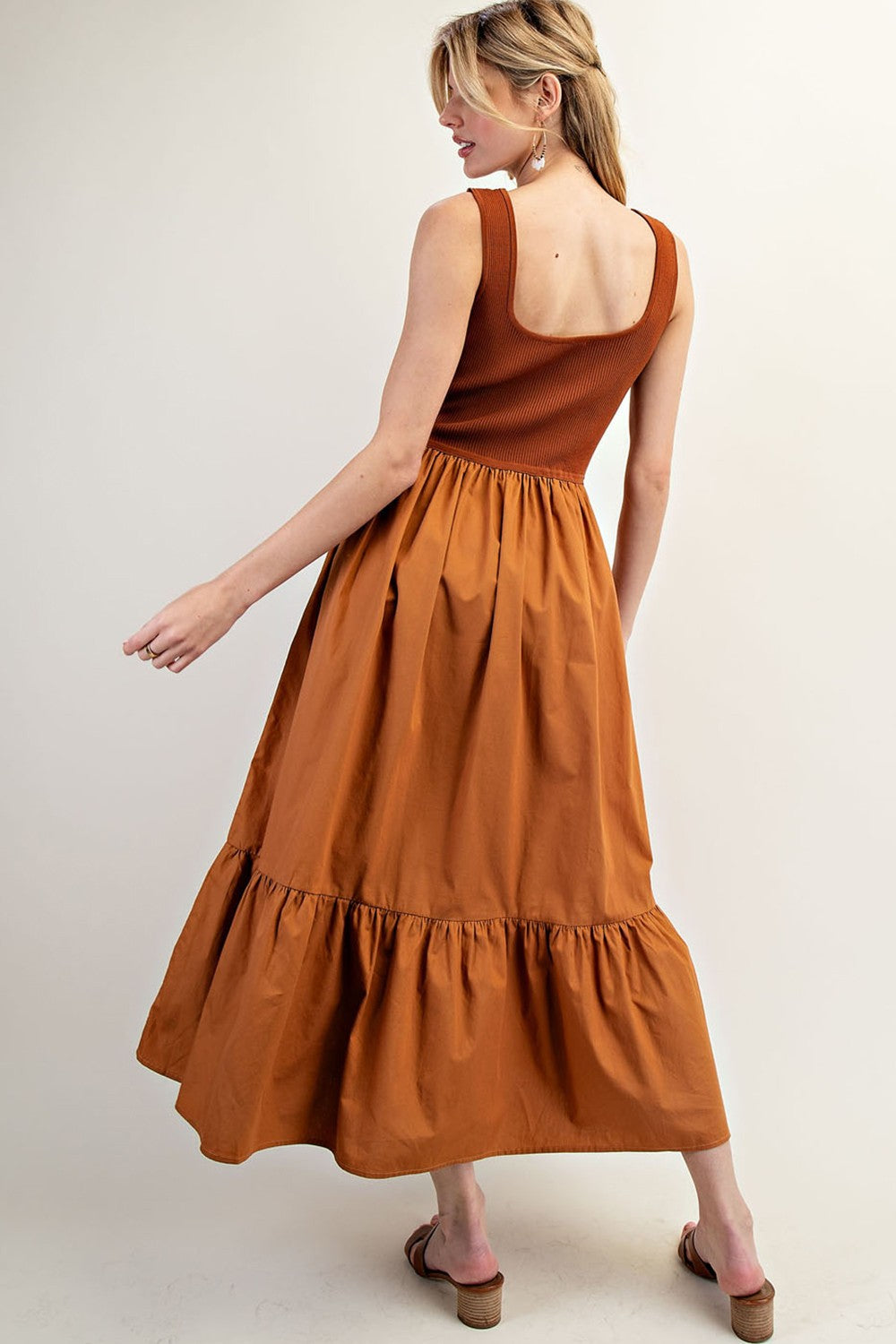 Sleeveless Ribbed Ruffle Maxi Dress | Terra Cotta