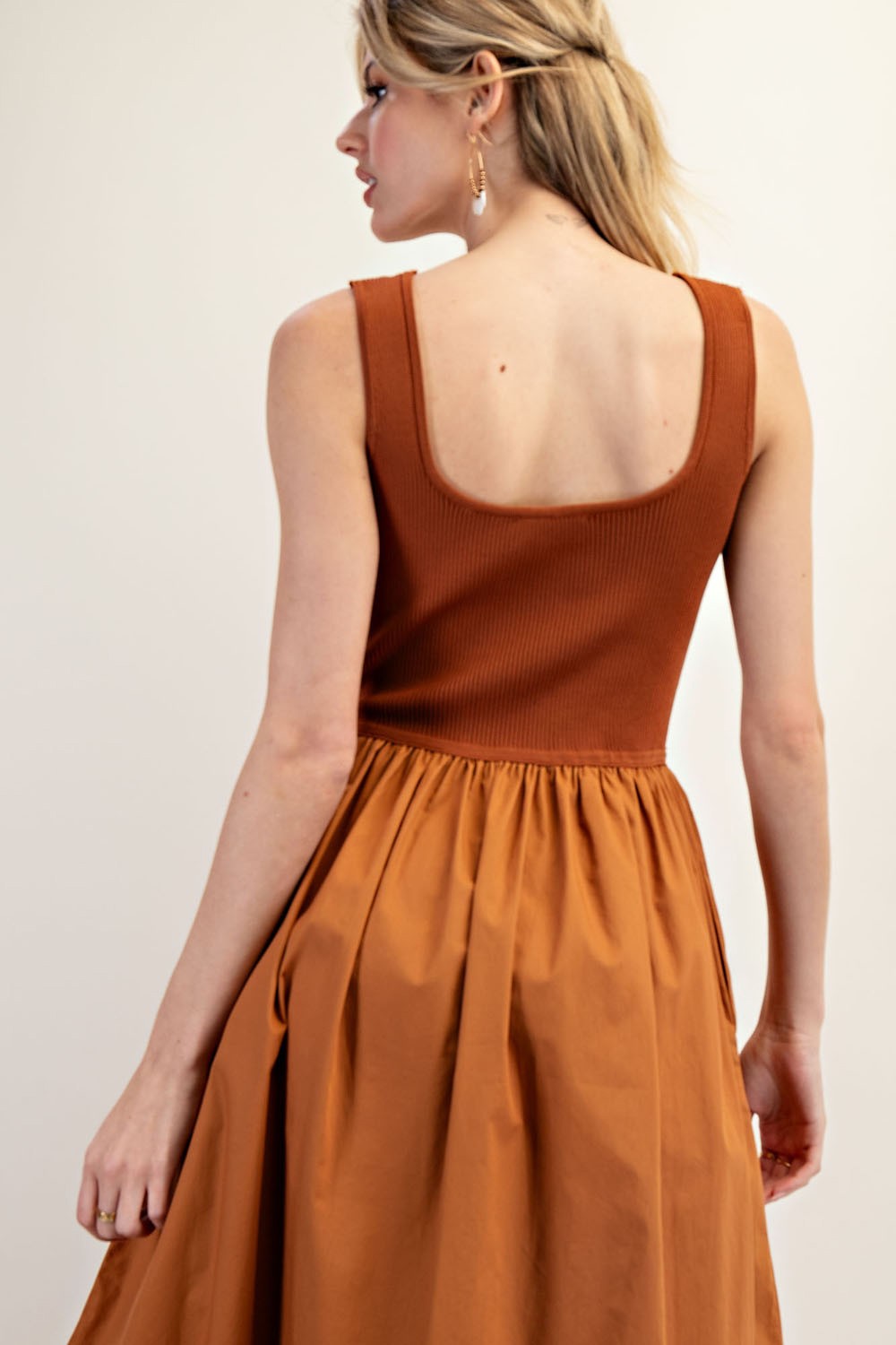 Sleeveless Ribbed Ruffle Maxi Dress | Terra Cotta