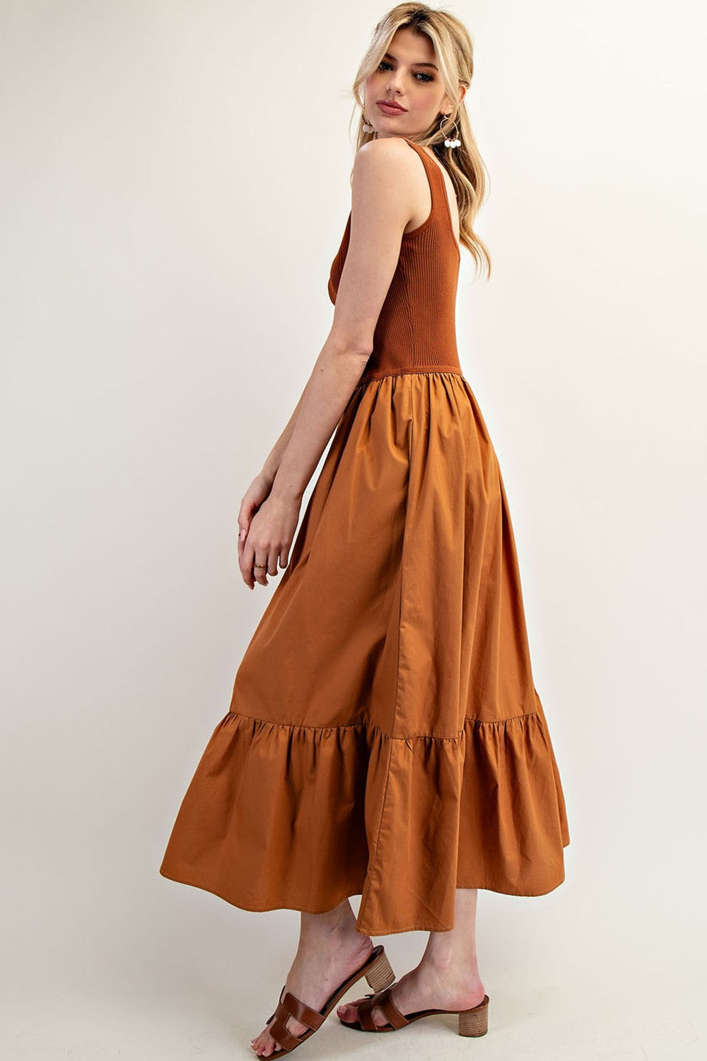 Sleeveless Ribbed Ruffle Maxi Dress | Terra Cotta