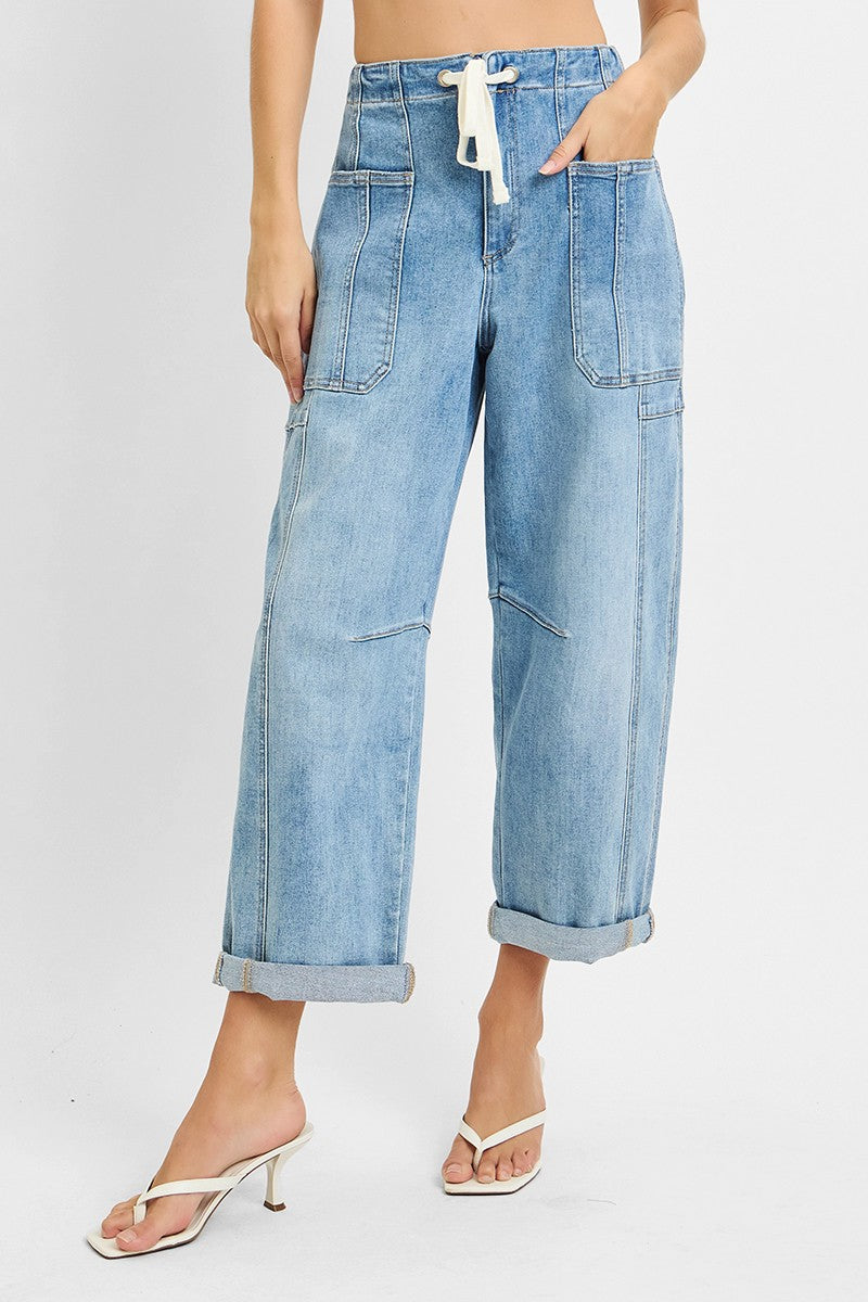 Risen Jeans | High Rise Crop Barrel Cargo