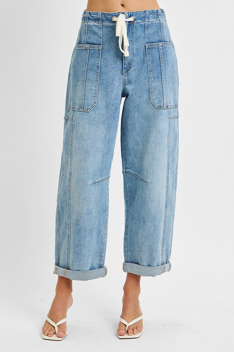 Risen Jeans | High Rise Crop Barrel Cargo