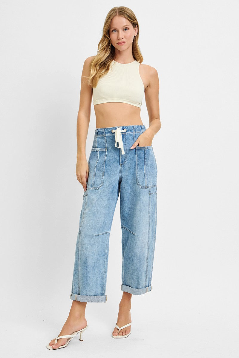 Risen Jeans | High Rise Crop Barrel Cargo