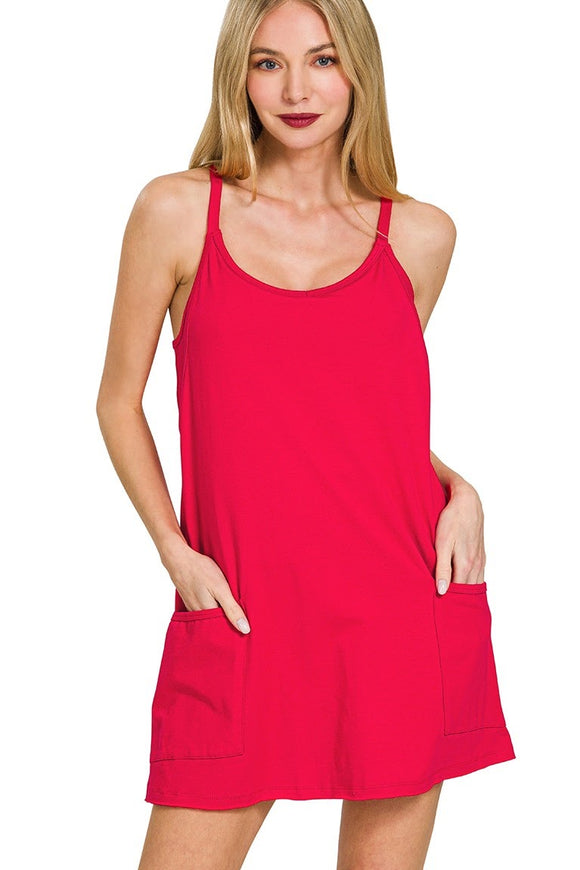 Built In Pocket Romper | Red
