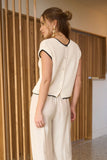 Contrast Trim Sweater Top | Cream