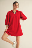 Festive Collared Tunic Dress | Red
