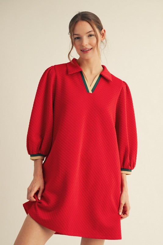 Festive Collared Tunic Dress | Red