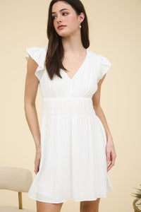 V-Neck Ruffle Sleeve Dress | White