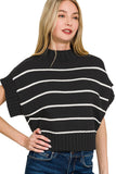 Striped Cropped Mock Neck Sweater | Black