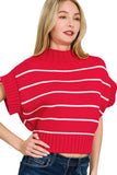Striped Cropped Mock Neck Sweater | Red