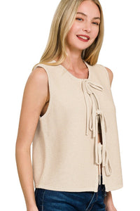 Tie Front Sweater Vest | Sand Beige