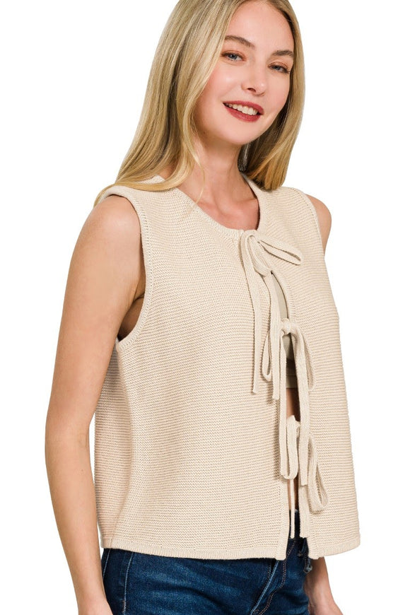 Tie Front Sweater Vest | Sand Beige