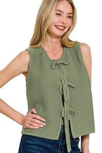 Tie Front Sweater Vest | Light Olive