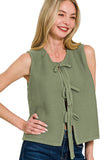 Tie Front Sweater Vest | Light Olive