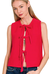 Tie Front Sweater Vest | Ruby