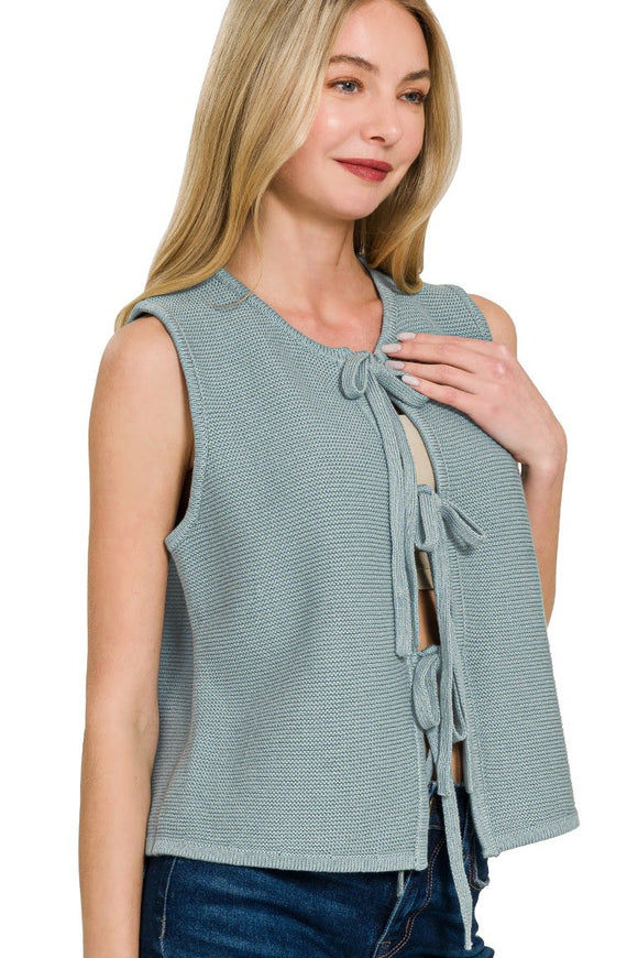 Tie Front Sweater Vest | Blue Grey