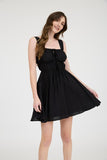 Front Tie Gathered Dress | Black