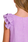 Double Ruffle Acid Washed Peplum Top | Lavender