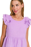 Double Ruffle Acid Washed Peplum Top | Lavender