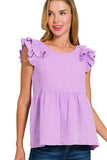 Double Ruffle Acid Washed Peplum Top | Lavender