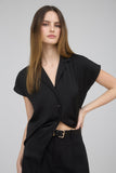 Lightweight Collared Button Up Top | Black