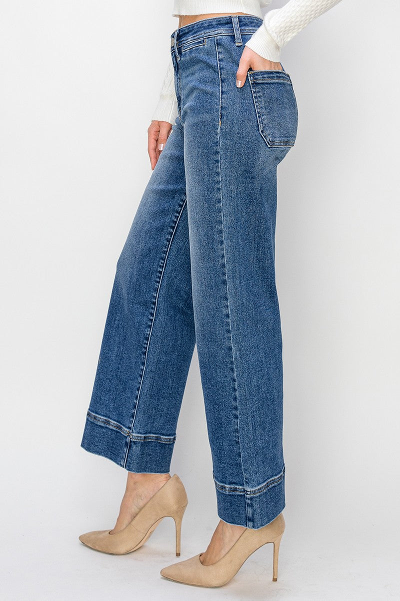 Risen Jeans | High Rise Crop Wide Front Pocket