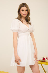 Plunging V-Neck Bow Front Dress | Off White