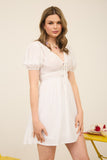 Plunging V-Neck Bow Front Dress | Off White
