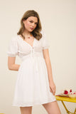 Plunging V-Neck Bow Front Dress | Off White