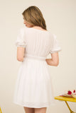 Plunging V-Neck Bow Front Dress | Off White
