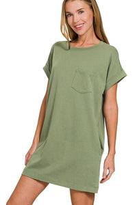 Premium Cotton T-Shirt Dress | Light Olive