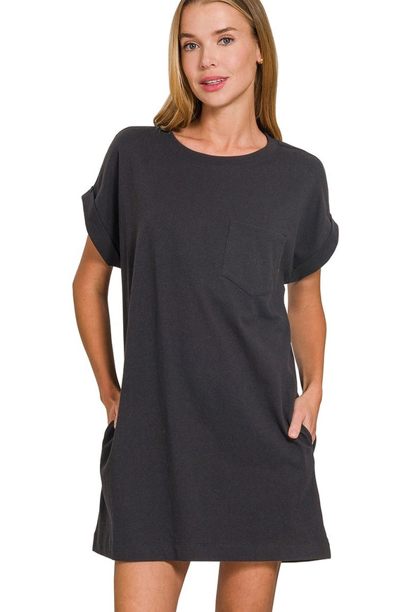 Premium Cotton T-Shirt Dress | Black