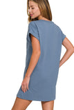 Premium Cotton T-Shirt Dress | Dusty Blue