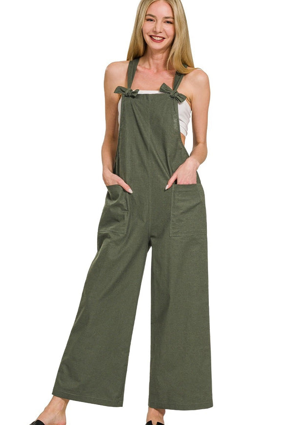 Woven Knot Strap Overalls | Olive