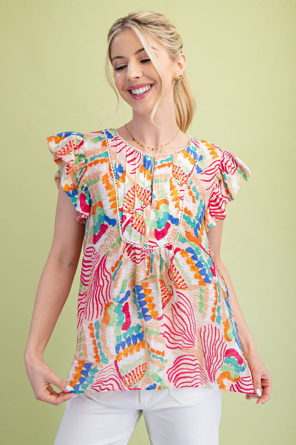 Abstract Flutter Sleeve Top | Multi
