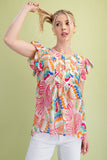 Abstract Flutter Sleeve Top | Multi
