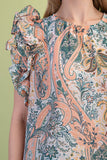 Floral Paisley Ruffle Sleeve Top | Blush Mix