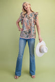 Floral Paisley Ruffle Sleeve Top | Blush Mix