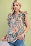 Floral Paisley Ruffle Sleeve Top | Blush Mix