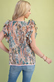 Floral Paisley Ruffle Sleeve Top | Blush Mix